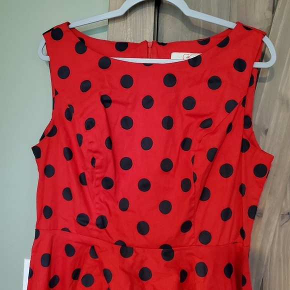 Retro Red Fit & Flare Polka Dot Midi Dress - Picture 2 of 5